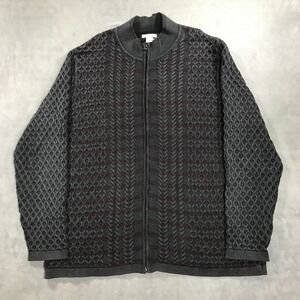 Carbon 2 Cobalt Sweater Men's XL Full Zip Cardigan Cable Knit Striped Gray Red